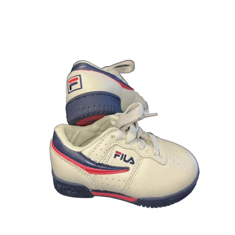 FILA Toddlers Boys Size 6 Beige Blue Red Athletic Shoes Sneakers Faux Leather